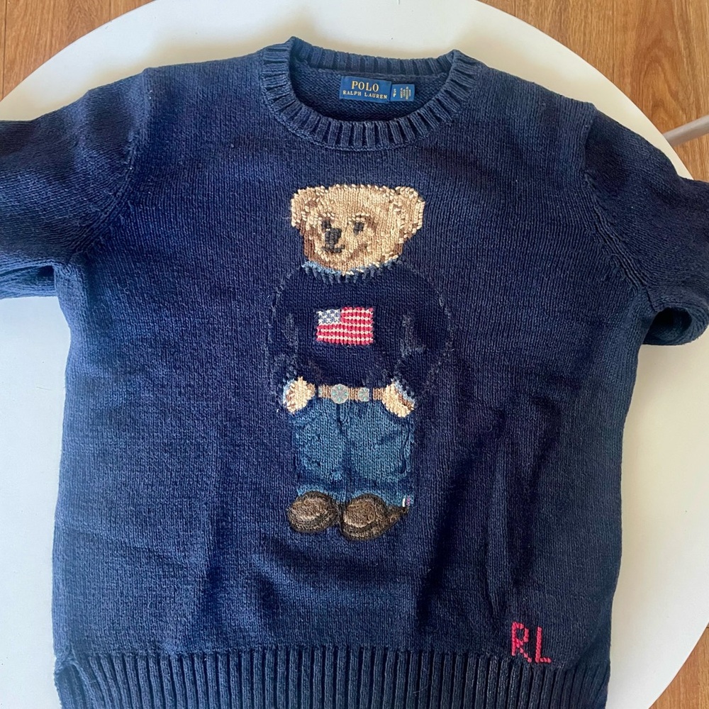 Ralph Lauren Blue Crewneck Sweater with Bear Design